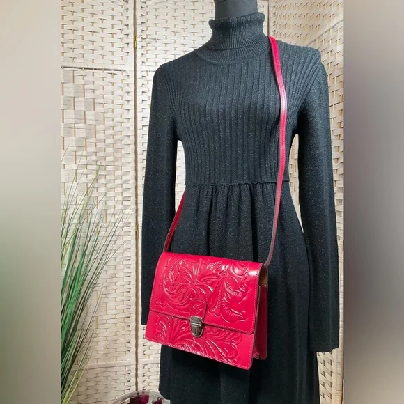 EUC Patricia Nash Laurentina Tooled Leather Crossbody|Clutch - Magenta - Picture 9 of 14